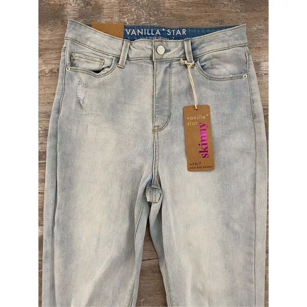 Vanilla Star High Rise Skinny Jeans Ankle Cropped Distressed Juniors Size 7 - Picture 2 of 7